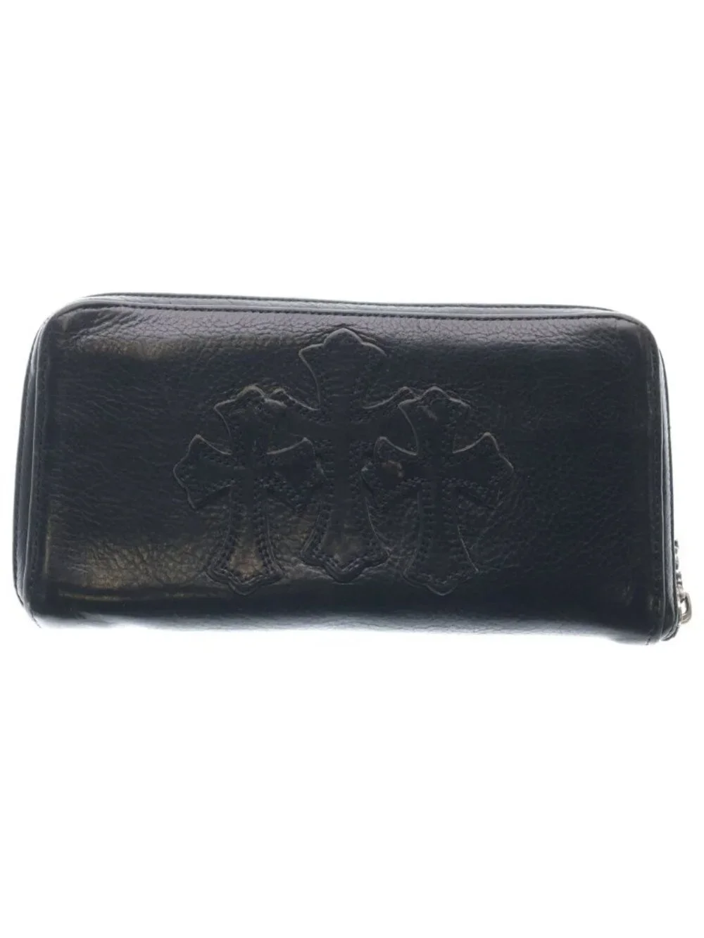 Chrome Hearts Rec Zip 3 Cemetery Cross Patch Zip Around Wallet Black